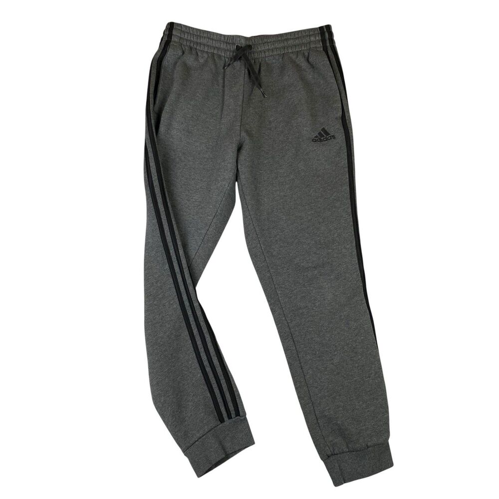 Adidas Essentials 3-Stripes Jogger Sweatpants Mens M Gray Fleece Tapered Pockets